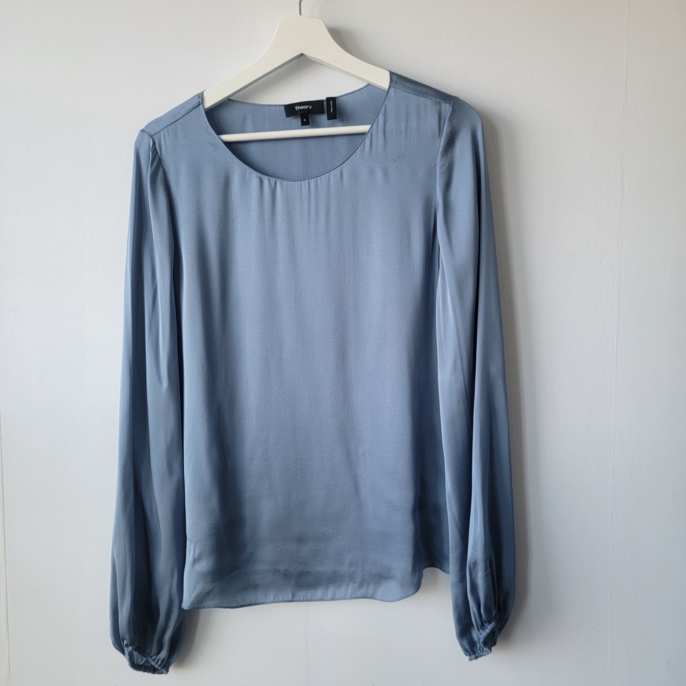 Theory women's 100% silk light charmeuse blouson sleeves size S Work Career